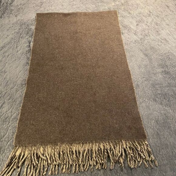 Lauren Ralph Lauren Lambswool Angora Scarf Muffler Brown Tan Reversible Italy - Picture 11 of 12